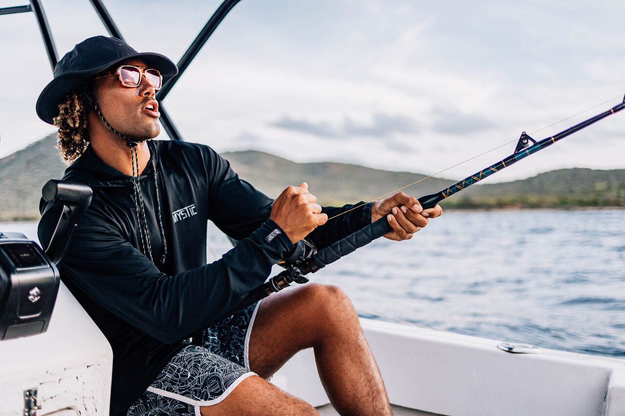 Reeling in a catch offshore