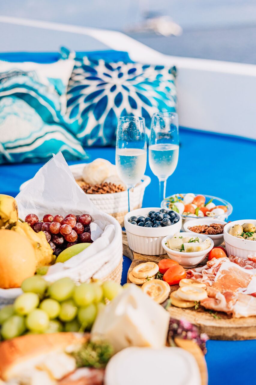 A grazing board spread on a private charter