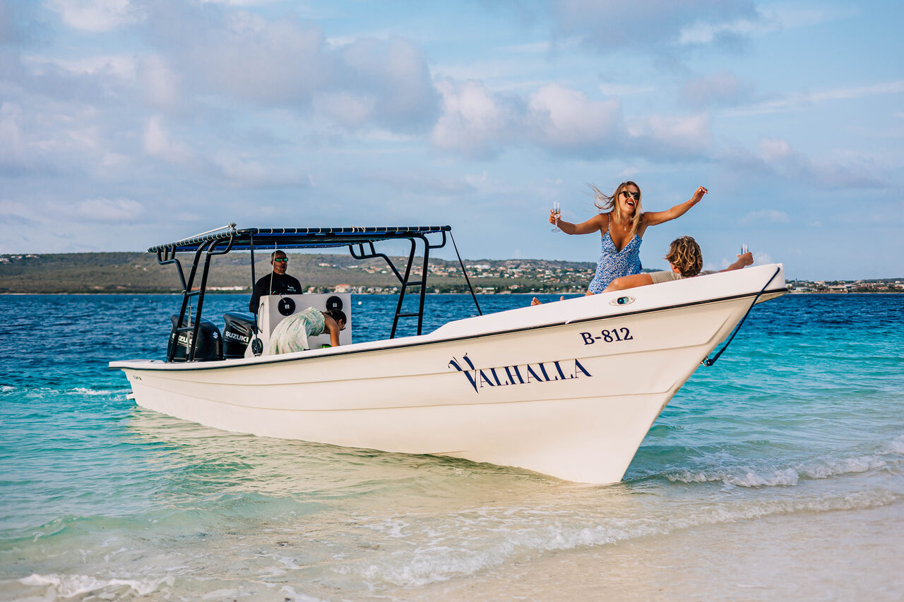 The Valhalla anchored in turquoise water
